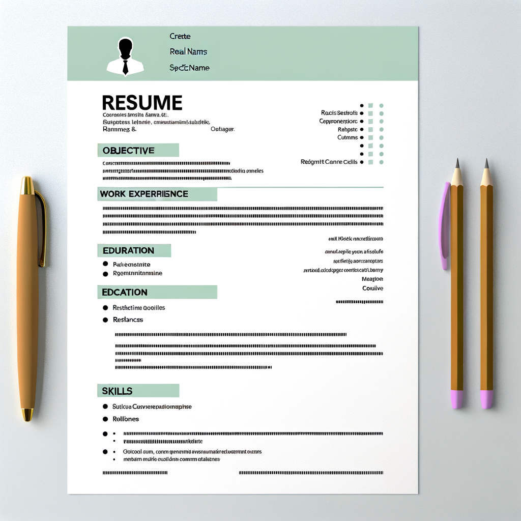 Create an image of a tastefully designed sample resume. The resume should contain various sections such as contact information, objective statement, work experience, education, skills and references. The layout needs to be clear, with distinguishable headers and proper alignment of text. Usage of subtle colors and modern design elements is encouraged to make the resume visually appealing. Please exclude any real names or specific personal details.
